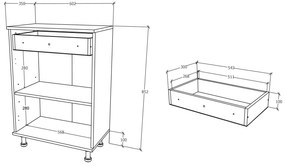 Corp haaus Zaria, 1 Sertar, 2 Usi, Alb lucios/Alb, MDF, L 60 x l 35 x H 85 cm