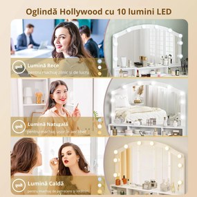HOMCOM Masuta de Toaleta 3-in-1 cu Oglinda, Masuta de Noapte, Scaun cu Rotile, Sertare, Alb | Aosom Romania