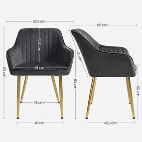 Set 4 scaune dining cu brate, catifea / metal, auriu / antracit, Songmics