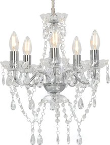 vidaXL Candelabru cu mărgele de cristal, argintiu, rotund, 5 x E14
