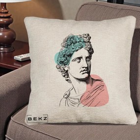 Perna Decorativa Bust Grec Vaporwave, 40x40 cm, Bej Canapea, Husa Detasabila, Perna Inclusa, BEKZ®