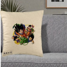 Perna Personalizata Dragon Ball Goku si Shenron Actiune, 40x40 cm, Bej, Husa Detasabila, Perna Inclusa, BEKZ®