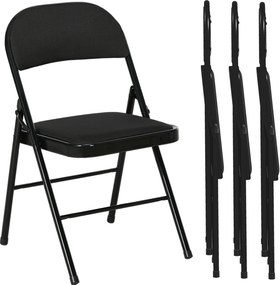 HOMCOM Set de 4 Scaune Pliabile, Scaune Moderne cu Perne din Poliester pentru Acasă și Birou, 45x46x78 cm, Negru | Aosom Romania