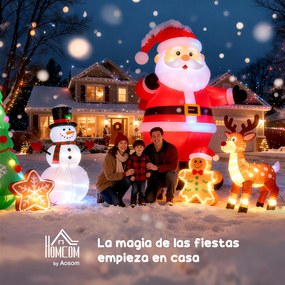 HOMCOM Decorațiune gonflabilă de Crăciun Moș Crăciun în sanie cu 2 reni, decorațiune de Crăciun cu 4 lumini LED 210x70x125 cm | Aosom Romania