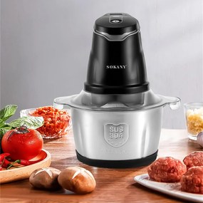 Tocator electric Sokany SK-7020, 4 lame din otel inoxidabil de inalta calitate, 400 W, 2L, recipient din Inox, Negru