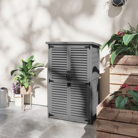 Outsunny Dulap de grădină Remiză pentru unelte din lemn 2 rafturi Acoperiș bitumat Uși cu obloane Blocabil 75 x 50 x 118cm Gri | Aosom Romania