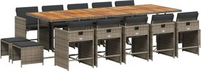 vidaXL Set mobilier de grădină cu perne, 15 piese, gri, poliratan