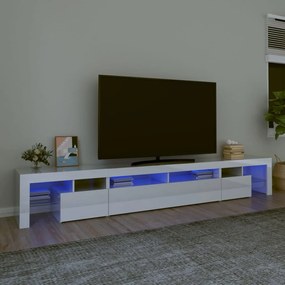 3152782 vidaXL Comodă TV cu lumini LED, alb extralucios, 260x36,5x40cm