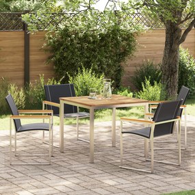 vidaXL Set de dining pentru grădină din 5 piese, lemn solid de acacia și inox