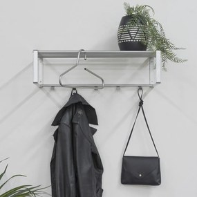 Cuier de perete argintiu cu raft din metal 70 cm Rex – Spinder Design