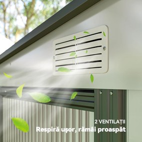 Outsunny Căsuță din Oțel pentru Grădină cu Bază, Magazie cu Ușă Glisantă, 154x206.5x160/181 cm, Alb | Aosom Romania