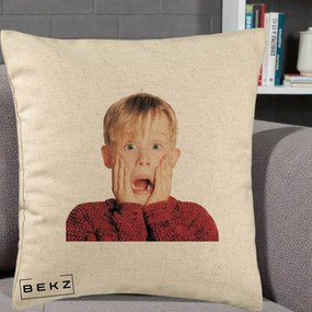 Perna Decorativa Kevin Singur Acasa, 40x40 cm, Bej, Husa Detasabila, Perna Inclusa, BEKZ®