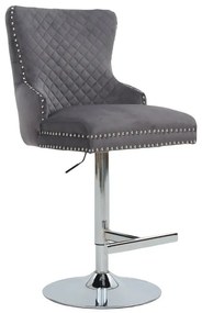 Set de 2 scaune de Bar Stil Baroc, Catifea, Gri, Metal, Argintiu, Castle