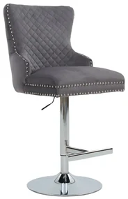 Set de 2 scaune de Bar Stil Baroc, Catifea, Gri, Metal, Argintiu, Castle
