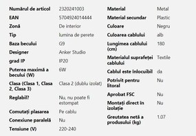 Aplica de perete ambientala design nordic Furiko negru/alb