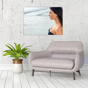 Tablou pe sticlă - Femeia la plajă (70x50 cm)