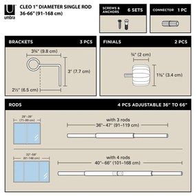 Galerie de perdea negru-mat extensibilă din oțel 91 - 168 cm Cleo – Umbra