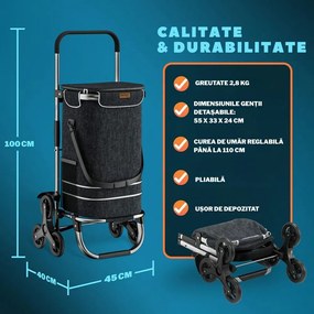 Geantă de cumpărături pe roți pentru scări COMFORT, 50L, negru Jurhan