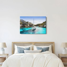 Tablou - Plajă cu barca cu pânze (90x60 cm)
