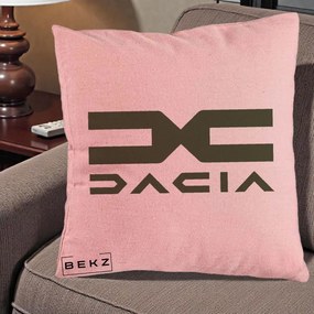 Perna Personalizata cu emblema Dacia, 40x40 cm, Roz, Husa Detasabila, Perna Inclusa, BEKZ®