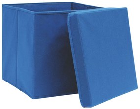 Cutii de depozitare cu capac, 10 buc., albastru, 28x28x28 cm 10, Albastru cu capace, 1, Albastru cu capace