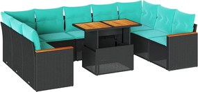 vidaXL Set canapele de grădină cu perne, 10 piese, negru, poliratan