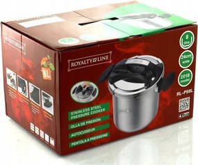 Oala sub presiune Royalty Line RL-PS8L, 8 L, 80 kPa, Otel inoxidabil, Supapa de siguranta, Inductie, Argintiu