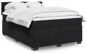 vidaXL Pat box spring cu saltea, negru, 160x200 cm, catifea