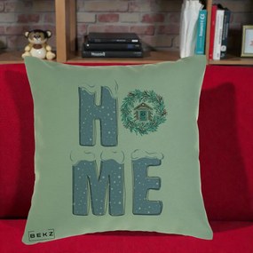 Perna Decorativa HOME Iarna cu Coroana, 40x40 cm, Verde, Husa Detasabila, Perna Inclusa, BEKZ®
