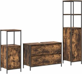 vidaXL Set de mobilier pentru baie 3 pcs Stejar fumuriu Lemn compozit