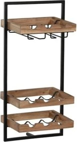 Suport pentru sticle din lemn de acacia și metal, 35x25x75 cm, finisaj natural/negru