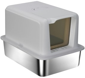 PawHut Litieră pentru pisici, Vas din Oțel Inoxidabil, Filtru, Lopată, pentru pisici până la 6 kg, 40,5 x 60,5 x 41,5 cm, Gri/Argintiu | Aosom Romania