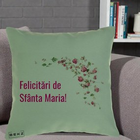 Cadou de Onomastica - Perna Personalizata Felicitari de Sfanta Maria, 40x40 cm, Verde, Husa Detasabila, Perna Inclusa, BEKZ®