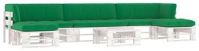Set mobilier paleti cu perne, 6 piese, lemn pin alb tratat Verde, 2x colt + mijloc + 2x suport pentru picioare + masa, Alb, 1