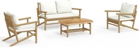vidaXL Set mobilier de grădină, cu perne alb crem, 4 piese, bambus