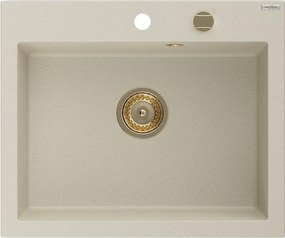 Mexen Elix chiuvetă din granit cu 1 compartiment 600 x 500 mm, bej, sifon auriu - 6525601005-69-G