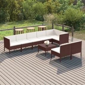 Set mobilier de gradina cu perne, 9 piese, maro, poliratan