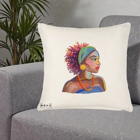 Perna Decorativa Portret Femeie Urbana Acuarela, 40x40 cm, Crem Reliefat, Husa Detasabila, Perna Inclusa, BEKZ®