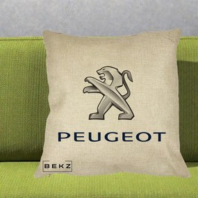 Perna Personalizata cu emblema Peugeot, 40x40 cm, Crem, Husa Detasabila, Perna Inclusa, BEKZ®