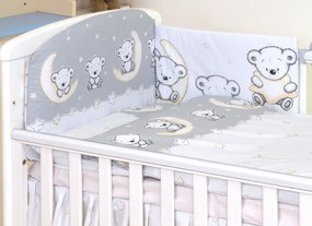 Set lenjerie din bumbac cu protectie laterala pentru pat bebelusi 120x60 cm Teddy Bear Grey