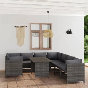 3059772 vidaXL Set mobilier de grădină cu perne, 9 piese, gri, poliratan