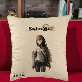 Perna Personalizata Steins Gate Kurisu Makise Anime, 40x40 cm, Bej, Husa Detasabila, Perna Inclusa, BEKZ®