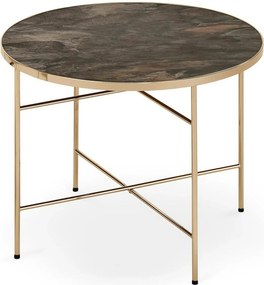 Masuta Isabelle, negru cu efect de marmura/bej, sticla/otel, 60x60x45