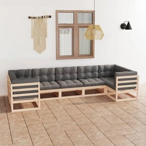 3077304 vidaXL Set mobilier de grădină cu perne, 7 piese, lemn masiv de pin