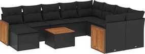 vidaXL Set canapele de grădină cu perne, 11 piese, negru, poliratan