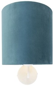 Lampă de perete vintage albă cu abajur de catifea albastră - Mat