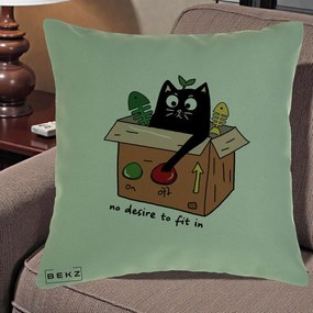 Perna Decorativa Pisica in Cutie No Desire to Fit In, 40x40 cm, Verde, Husa Detasabila, Perna Inclusa, BEKZ®