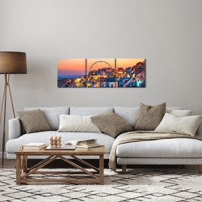 Tablou - Santorini în amurg (cu ceas) (90x30 cm)