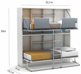 Pat rabatabil suprapus fara birou - SMART BUNK (90X190) (Culoare pat: Alb Mat)