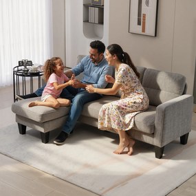 HOMCOM Canapea Colțar Extensibil cu Șezlong Reversibil, Pernă pentru Șezut și Spătar și 3 Locuri, 186x130x84 cm, Maro | Aosom Romania